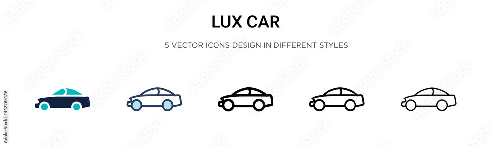 Lux car icon in filled, thin line, outline and stroke style. Vector illustration of two colored and black lux car vector icons designs can be used for mobile, ui, web