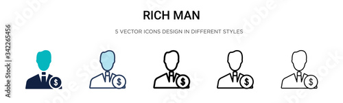 Rich man icon in filled, thin line, outline and stroke style. Vector illustration of two colored and black rich man vector icons designs can be used for mobile, ui, web