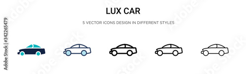 Lux car icon in filled, thin line, outline and stroke style. Vector illustration of two colored and black lux car vector icons designs can be used for mobile, ui, web