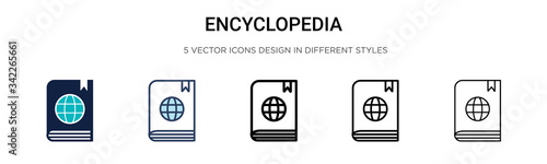 Encyclopedia icon in filled, thin line, outline and stroke style. Vector illustration of two colored and black encyclopedia vector icons designs can be used for mobile, ui, web