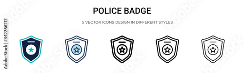 Police badge icon in filled, thin line, outline and stroke style. Vector illustration of two colored and black police badge vector icons designs can be used for mobile, ui, web
