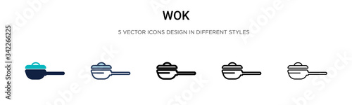Wok icon in filled, thin line, outline and stroke style. Vector illustration of two colored and black wok vector icons designs can be used for mobile, ui, web