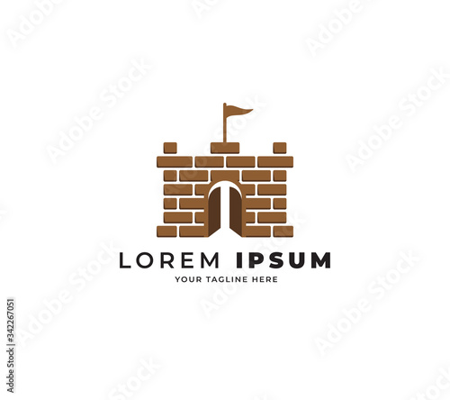 brick castle logo design vector. strong fortress logo template