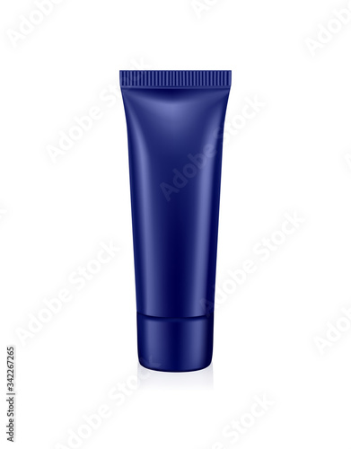 Template blue tube for cosmetics, blank for cream, toothpaste, packaging for lotion. Vector.