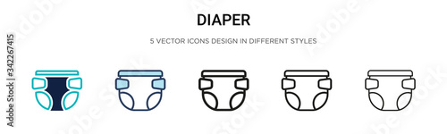 Diaper icon in filled, thin line, outline and stroke style. Vector illustration of two colored and black diaper vector icons designs can be used for mobile, ui, web