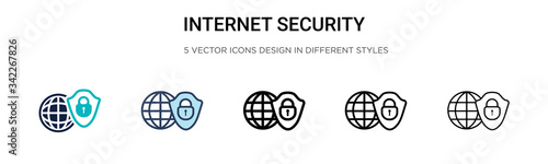 Internet security icon in filled, thin line, outline and stroke style. Vector illustration of two colored and black internet security vector icons designs can be used for mobile, ui, web