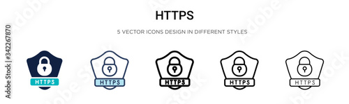 Https icon in filled, thin line, outline and stroke style. Vector illustration of two colored and black https vector icons designs can be used for mobile, ui, web photo