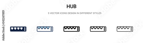 Hub icon in filled, thin line, outline and stroke style. Vector illustration of two colored and black hub vector icons designs can be used for mobile, ui, web photo
