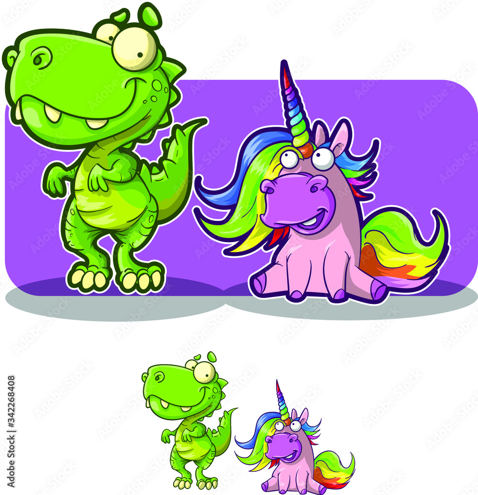 Naklejka premium Dino and Unicorn