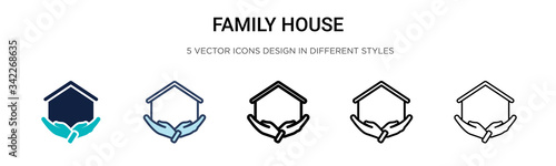 Family house icon in filled, thin line, outline and stroke style. Vector illustration of two colored and black family house vector icons designs can be used for mobile, ui, web