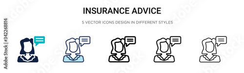Insurance advice icon in filled, thin line, outline and stroke style. Vector illustration of two colored and black insurance advice vector icons designs can be used for mobile, ui, web
