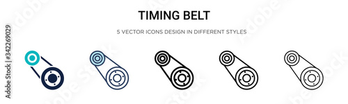 Timing belt icon in filled, thin line, outline and stroke style. Vector illustration of two colored and black timing belt vector icons designs can be used for mobile, ui, web