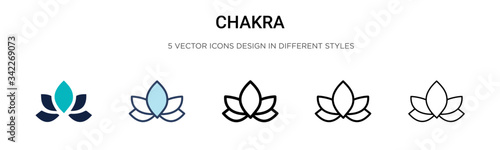 Chakra icon in filled, thin line, outline and stroke style. Vector illustration of two colored and black chakra vector icons designs can be used for mobile, ui, web