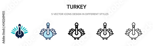 Turkey icon in filled, thin line, outline and stroke style. Vector illustration of two colored and black turkey vector icons designs can be used for mobile, ui, web