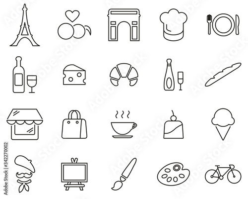 Paris City & Culture Icons Black & White Thin Line Set Big