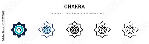 Chakra icon in filled, thin line, outline and stroke style. Vector illustration of two colored and black chakra vector icons designs can be used for mobile, ui, web