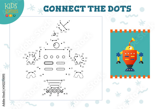 Connect the dots kids mini game vector illustration. Preschool children education activity