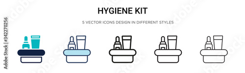 Hygiene kit icon in filled, thin line, outline and stroke style. Vector illustration of two colored and black hygiene kit vector icons designs can be used for mobile, ui, web
