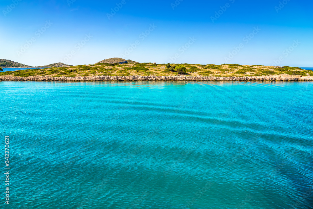 Mediterranean lagoon with turquoise water. Sea and coast of Croatia, vacation travel concept.