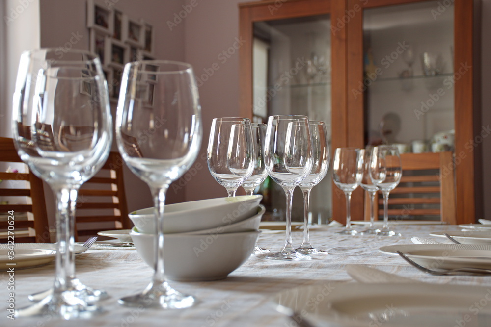 Table at home prepared for dinner Table at home prepared for dinner