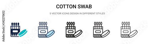 Cotton swab icon in filled, thin line, outline and stroke style. Vector illustration of two colored and black cotton swab vector icons designs can be used for mobile, ui, web