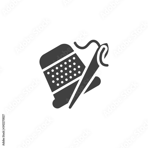 Sewing thimble and needle vector icon. filled flat sign for mobile concept and web design. Thimble for finger glyph icon. Symbol, logo illustration. Vector graphics