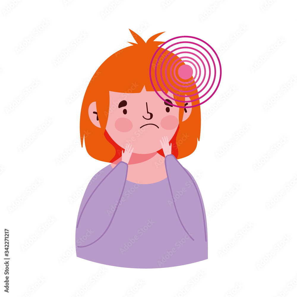 covid 19 coronavirus, young man with headache illness, isolated icon white background covid 19 coronavirus, young man with headache illness, isolated icon white background