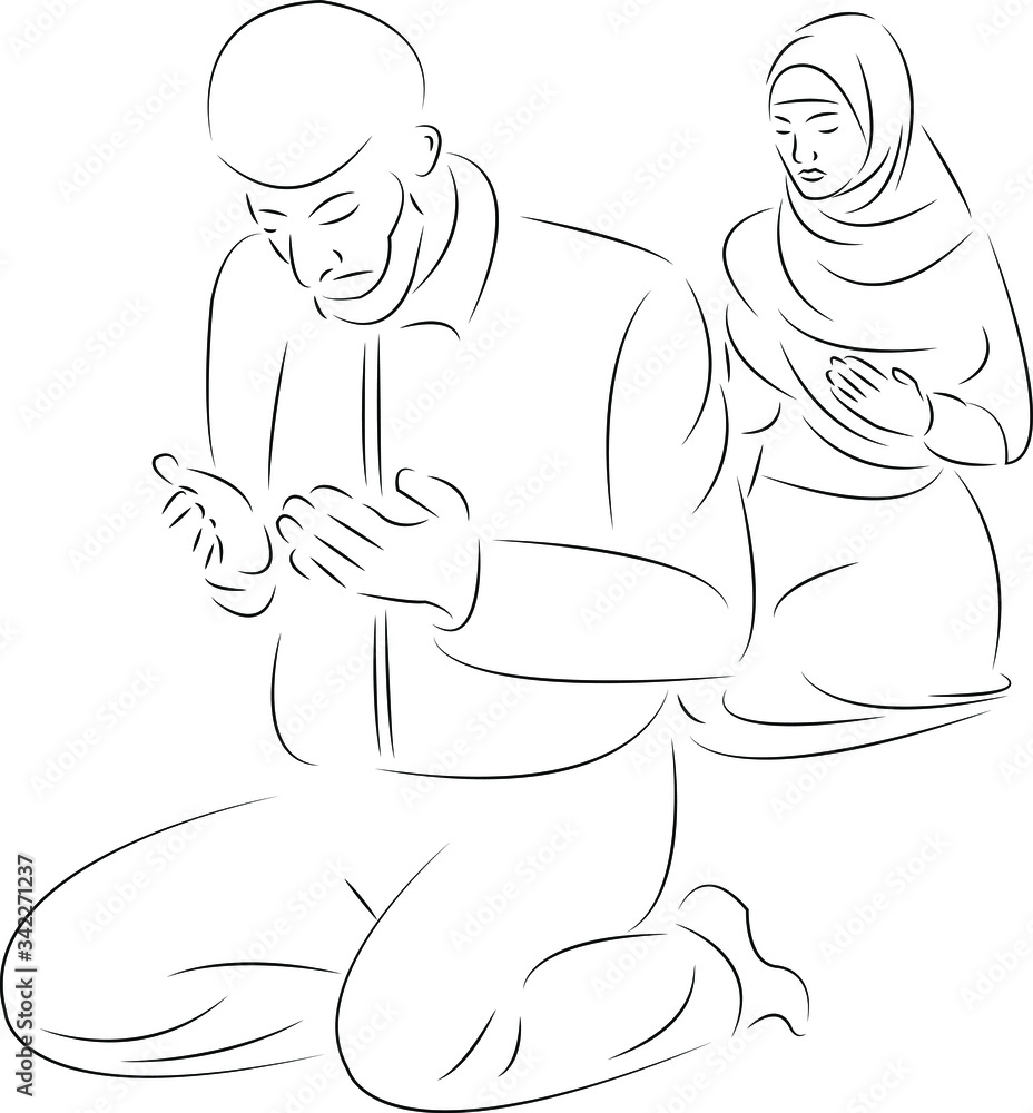 Muslim husband and wife pray Muslim husband and wife pray