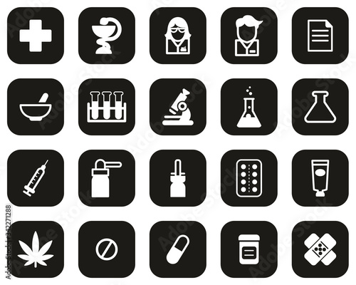 Pharmacy Or Drugstore Icons White On Black Flat Design Set Big