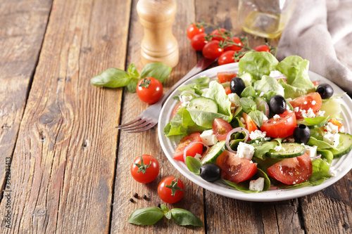 vegetable salad with tomato, cucumber, cheese and olive