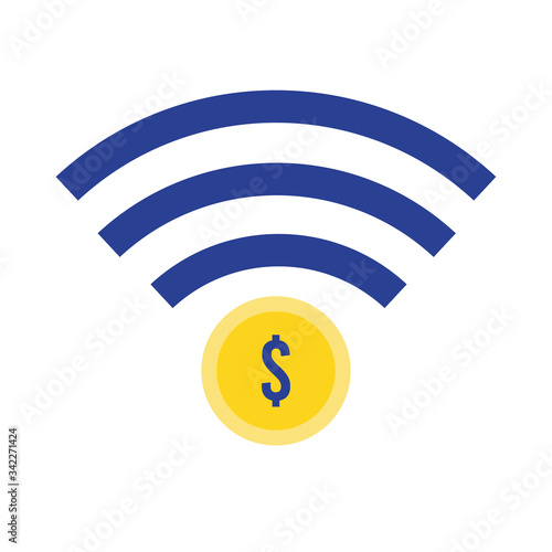 coin money dollar with wifi flat style icon