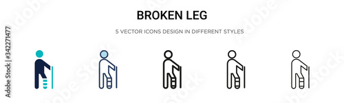 Broken leg icon in filled, thin line, outline and stroke style. Vector illustration of two colored and black broken leg vector icons designs can be used for mobile, ui, web
