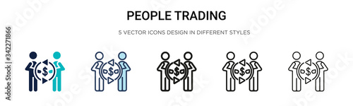 People trading icon in filled, thin line, outline and stroke style. Vector illustration of two colored and black people trading vector icons designs can be used for mobile, ui, web