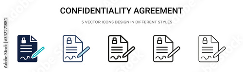 Confidentiality agreement icon in filled, thin line, outline and stroke style. Vector illustration of two colored and black confidentiality agreement vector icons designs 