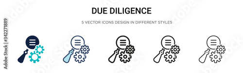 Due diligence icon in filled, thin line, outline and stroke style. Vector illustration of two colored and black due diligence vector icons designs can be used for mobile, ui, web