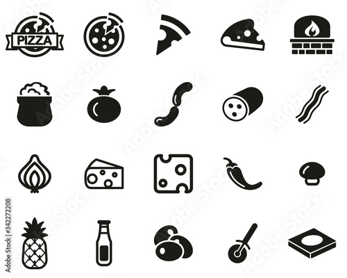 Pizza & Pizza Ingredients Icons Black & White Set Big
