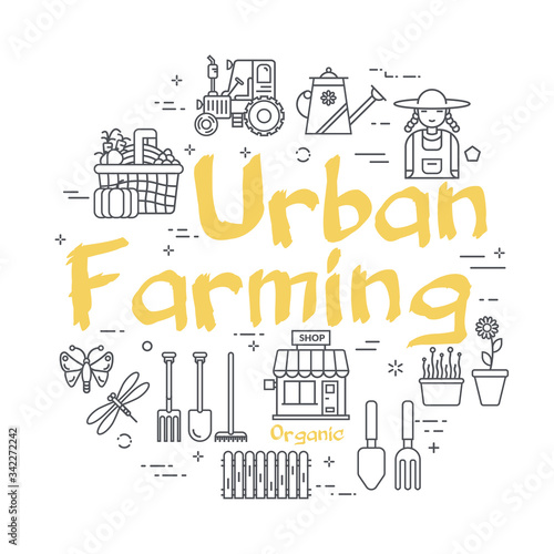 Vector linear banner with yellow sign Urban Farming