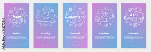 Vector five vertical banners - device, planning, teamwork, database, innovation