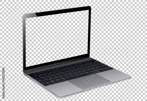 Laptop screen mockup. Open Laptop dark gray color with blank screens for you design. Realistic vector illustration.