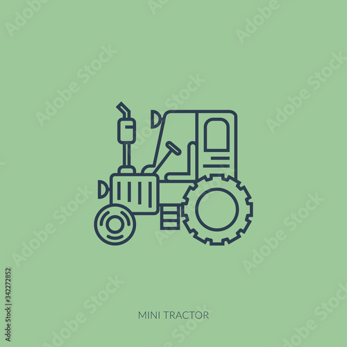 Vector outline icon of home farming and gardening - mini tractor