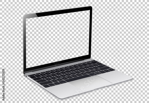 Laptop screen mockup. Open Laptop silver color with blank screens for you design. Realistic vector illustration.