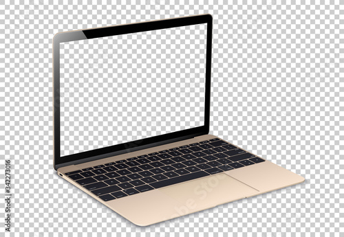 Laptop screen mockup. Open Laptop gold color with blank screens for you design. Realistic vector illustration.