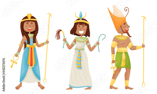 Egyptian Pharaoh and Deities Wearing Antique Clothing Vector Set