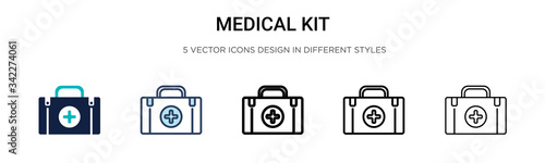 Medical kit icon in filled, thin line, outline and stroke style. Vector illustration of two colored and black medical kit vector icons designs can be used for mobile, ui, web