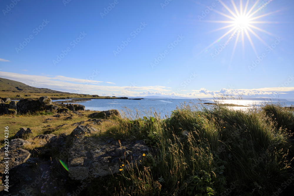 Vatnsnes / Iceland - August 27, 2017: The coast and the sea in Vatnsnes peninsula, Iceland, Europe