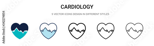 Cardiology icon in filled, thin line, outline and stroke style. Vector illustration of two colored and black cardiology vector icons designs can be used for mobile, ui, web