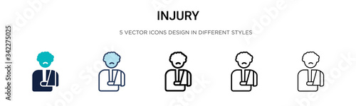 Injury icon in filled, thin line, outline and stroke style. Vector illustration of two colored and black injury vector icons designs can be used for mobile, ui, web