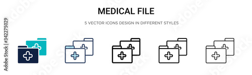 Medical file icon in filled, thin line, outline and stroke style. Vector illustration of two colored and black medical file vector icons designs can be used for mobile, ui, web