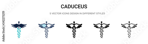 Caduceus icon in filled, thin line, outline and stroke style. Vector illustration of two colored and black caduceus vector icons designs can be used for mobile, ui, web