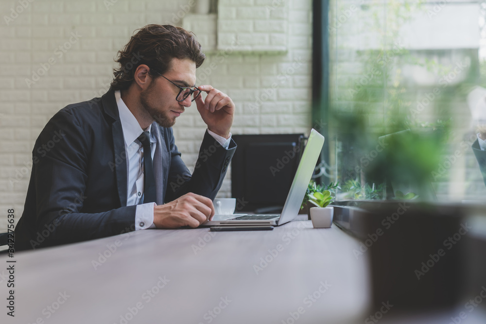 Business caucasian men working from home. Handsome man work in modern office. Concept of business, technology and meeting online. Business caucasian men working from home. Handsome man work in modern office. Concept of business, technology and meeting online.